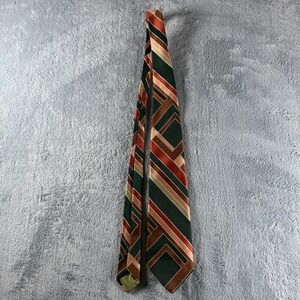 Michael Angelo Vintage Geometric Abstract Striped Silk Necktie Green Orange